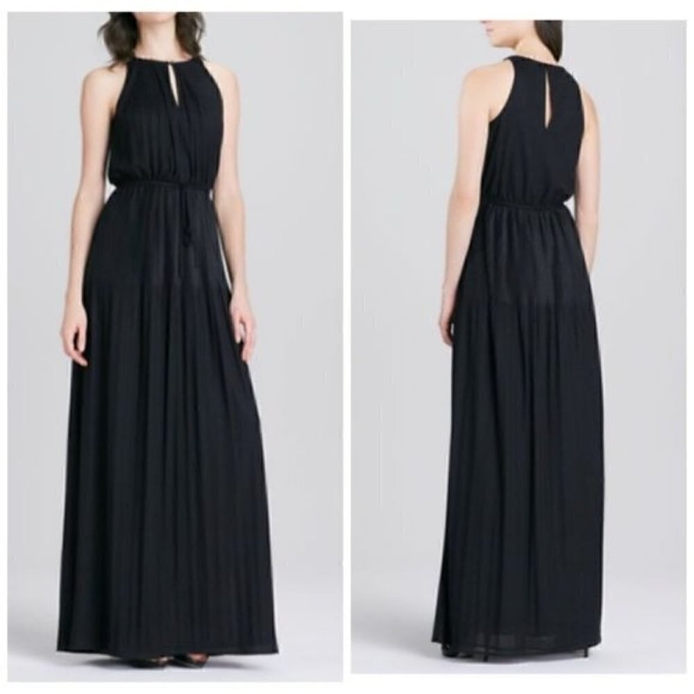 Shoshanna Black Joyce Jersey Pleated Maxi Dress, size S, Halter Neck.